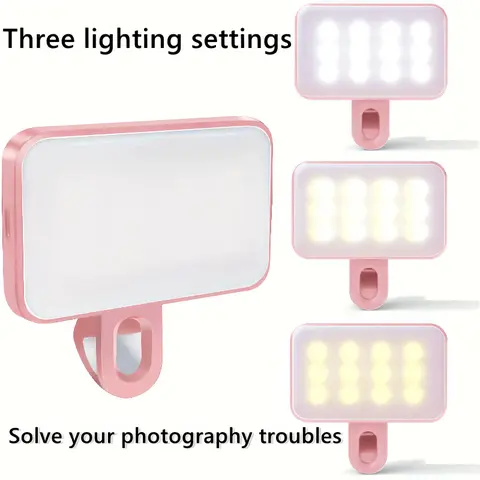 Portable Rechargeable LED Fill Light for iPhone 15/14/13/12/11 Pro XS, A72/A71/A52/A51, with 3 Light Modes, USB Charging, 200mAh Battery, Clip-On Design, Adjustable for Phones, Cameras, Video, Zoom Meetings, Selfie Fill Light, Cellphone