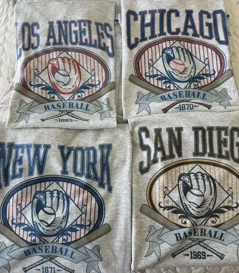 Vintage Baseball T Shirt Comfy T Shirt Graphic Tee, Established City Baseball Pullover Sports Unisex Crewneck Tshirts Sublimation Print Casual Graphic Top