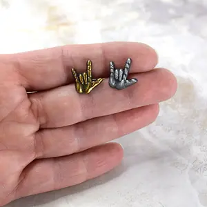 I Love You 3D American Sign Language Pin Gold or Silver Finish