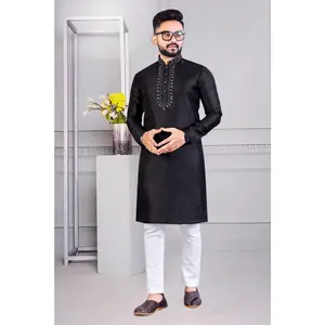 Black Color Chanderi Silk Kurta Set For Men | JCS Fashions