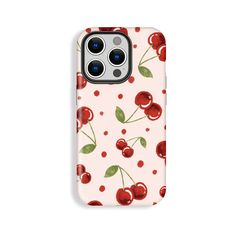 Polka Dot Cherry Crayon Painted Polycarbonate iPhone Case Shell - Durable, Shockproof, Camera-Safe Phone Accessory for iPhone 11 Pro Max, 12/13/14/15/16/17 Pro, ProMax, Plus, Air, Accessories, Cover