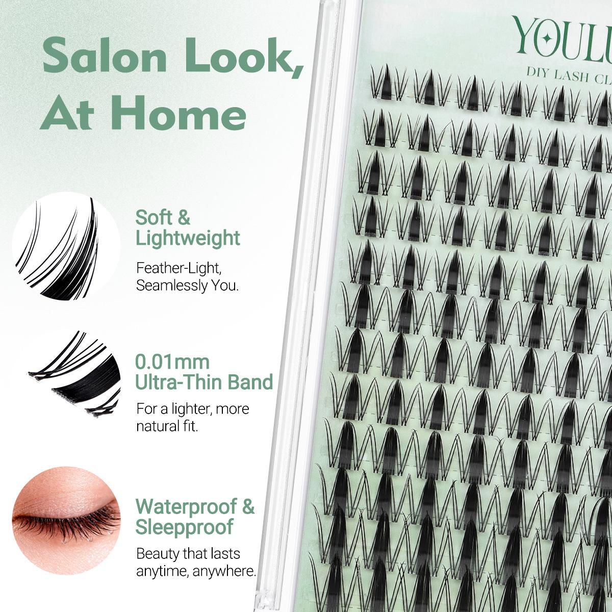 YOULUCK Demon Wink DIY Lash Extension Kit Clusters Individual Lashes Wispy Volume Set Beginner Friendly Lash Bond & Seal Tweezer for Home Makeup