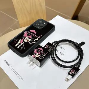 6 Piece Set Leopard Print Phone Case, Charger Head Cover, Cable Protector, Storage Rope, Tpu Shockproof for iPhone Models