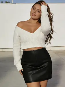 Plus Size Sexy Casual Party High Waist Bodycon Fit Skirt, Thin Faux Leather Short Skirt Bottom, Essential Item for Plus Size Girls