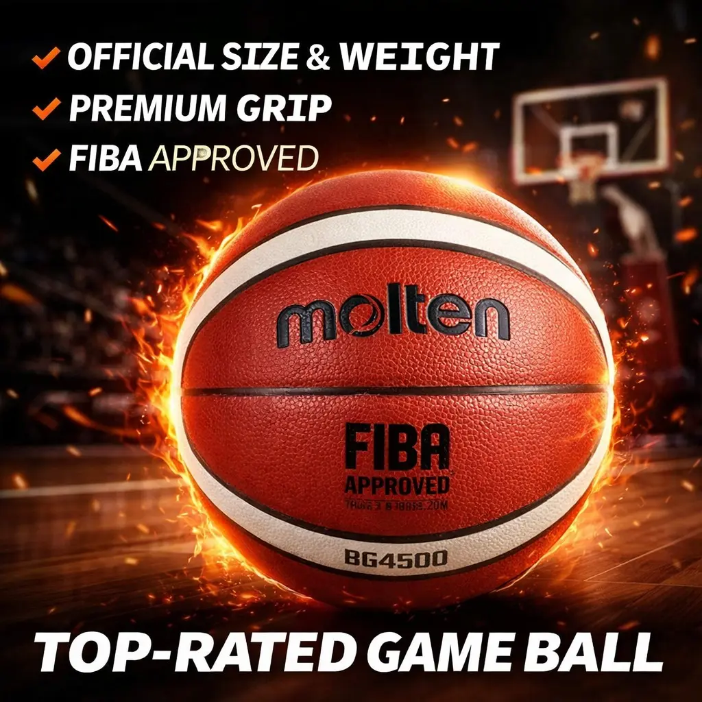 Molten Bg4500 Leather Basketball, Official Authentic Soft Skin Ball, Size 7, Indoor Competition Training, High-Quality Material, Premium Grip, Fiba Approved, Basketball Equipment