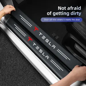 Carbon Fiber Car Door Sill Protector Stickers Accessories For Tesla Model 3 Model S Model X Model Y Cybertruck Roadster SpaceX