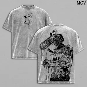 Chainsaw Man Denji Tee – Vintage Washed Heavy Cotton Oversized T-Shirt, Double Printed Anime Manga Graphic Top, Retro Unisex Streetwear for Devil Hunter Fans, Movie Inspired Edition