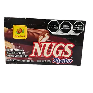 NUGS RECREO - Nougat Caramelo De Leche y Cacahuate Cubierto Con Leche / 10 Pieces Box Display /
