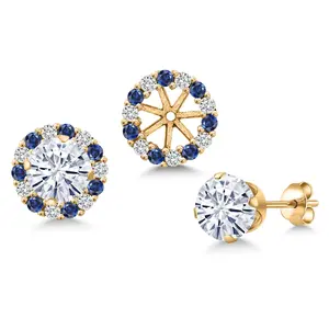 Gem Stone King 18K Yellow Gold Plated Silver Forever Classic Moissanite Earrings with Jackets For Women | 1.60 Cttw | Gemstone Birthstone | Round 6MM