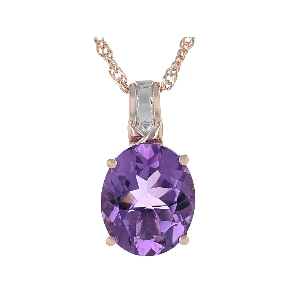 JTV Purple Canela Amethyst Rhodium and 18k Rose Gold Over Sterling Silver Pendant with Chain 3.74ct