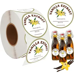 2 inch Vanilla Extract Labels Round Circle Gloss White Labels Homemade Vanilla Stickers for Handcrafted Vanilla Bottles,Valentines's Gift,Kitchen Pantry,Jar,Organization 250pcs