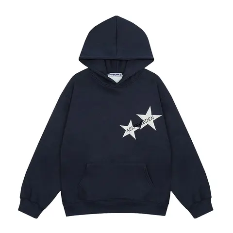 Aelfric Eden Men's Star Print Color-Contrast V-Neck Casual Long-Sleeve Cotton Blend Graphic Hoodie - Embroidered Pullover Top