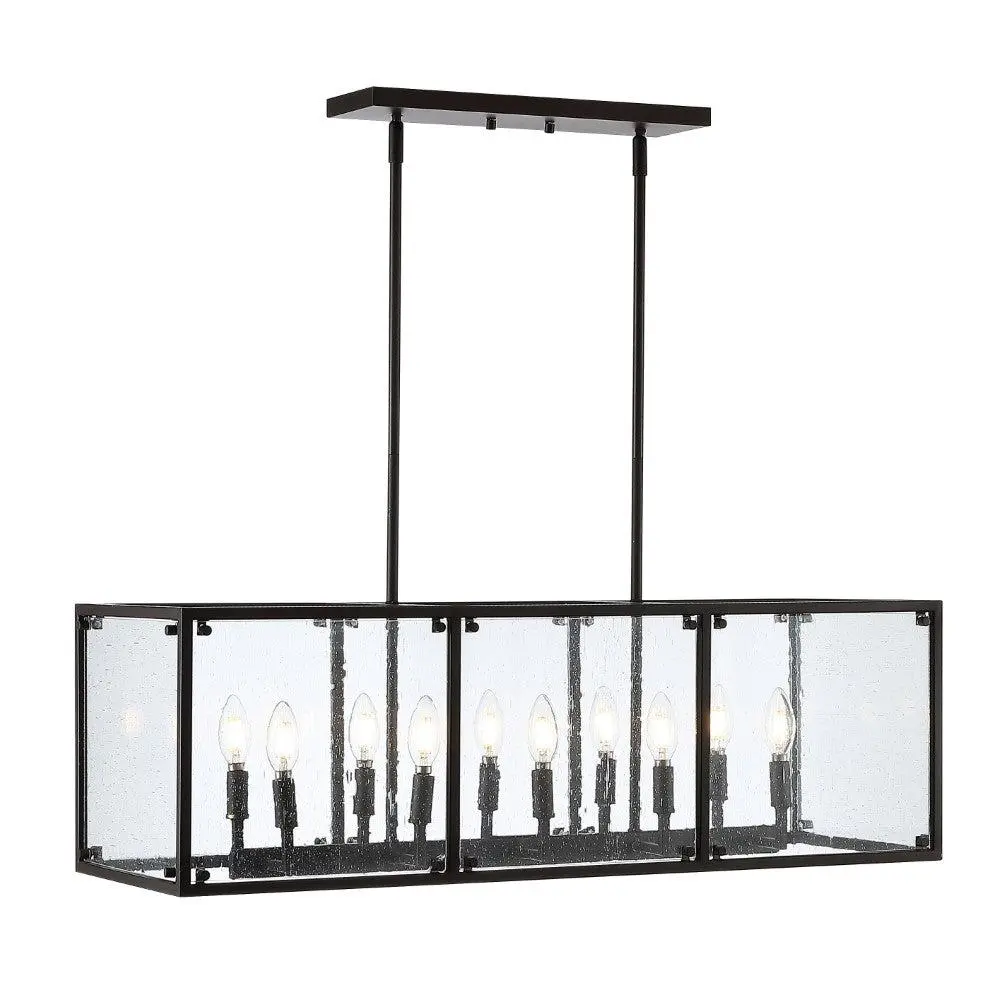 JONATHAN Y Paysan Linear Adjustable Iron-Seeded Glass Rustic Farmhouse LED Pendant - Indoor Decorative Light, Dimmable Rustic Charm Farmhouse Glass and Metal Ceiling Lighting for Living Room, Kitchen