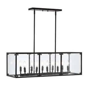 JONATHAN Y Paysan Linear Adjustable Iron/Seeded Glass Rustic Farmhouse LED Pendant; for Living Room, Bedroom, Kitchen, Office