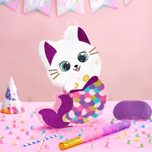 WERNNSAI Piñata - Party Supplies Bundle with Blindfold & Bat, Unicorn Butterfly Mermaid Disco Piñata for Girls Boys Kids Birthday Party, Cinco de Mayo, End of School & Summer Fiesta Decoration, Handmade Pinata Gift Set (15.7" x 12.2" x 3.1")