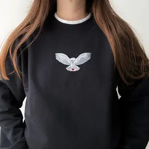 Embroidered Hedwig Snowy Owl Sweater, Embroidered Harry Potter Owl Tee Shirt, Potterhead Sweatshirt, Wizard World Magic Wand Tee, Gift For Potterhead