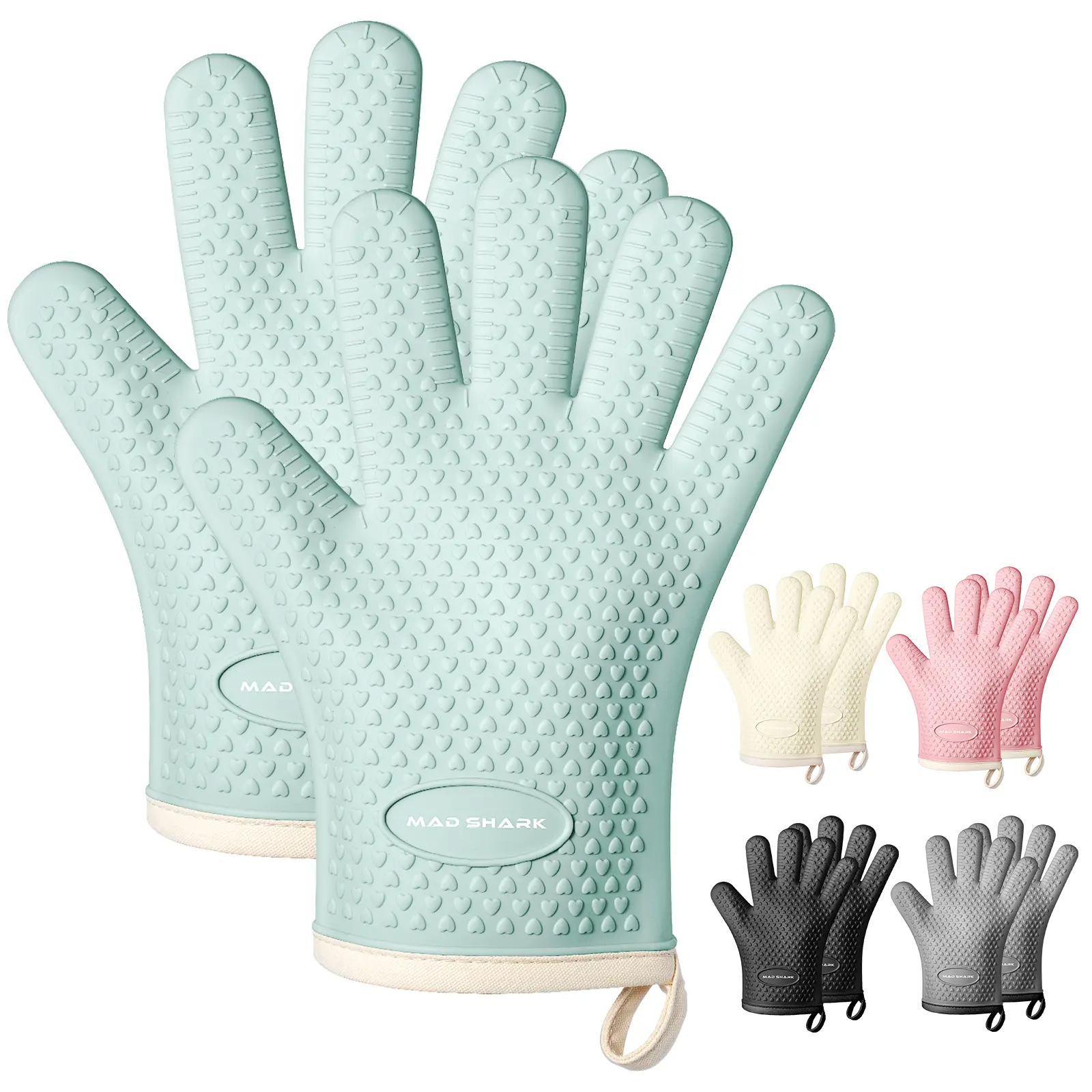 MAD SHARK Heat Resistant Oven Gloves High Temperature Silicone Non-Slip Thickened for Cooking Baking Microwave Oven Grilling BBQ Safety Kitchen Gloves Protect Hands from Burns Must-Have Cooking Tools Durable Food Prep Heatproof Kitchen  Summervibes