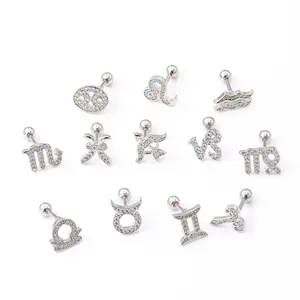 Horoscope Zodiac Sign Cartilage Helix Stud Earrings – 12 Constellations, Titanium Stainless Steel with Zircon, Gift for Women, Men & Teens