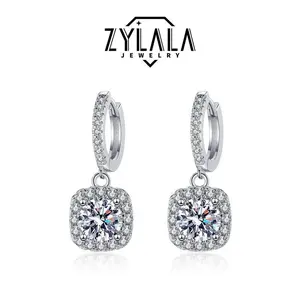 [013] Synthetic Moissanite Dangle Earrings in Sterling 925 Silver Square Shape Elegant Luxury Style Banquet Party Ear Ornaments Anniversary Gift