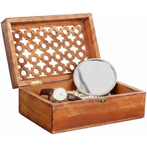 Wooden Keepsake Box | Medium Polish Mango  Memory & Photo Storage Box with Hinged Lid | Decorative Storage Box | Medium | 7.5x4.5x3 Inch