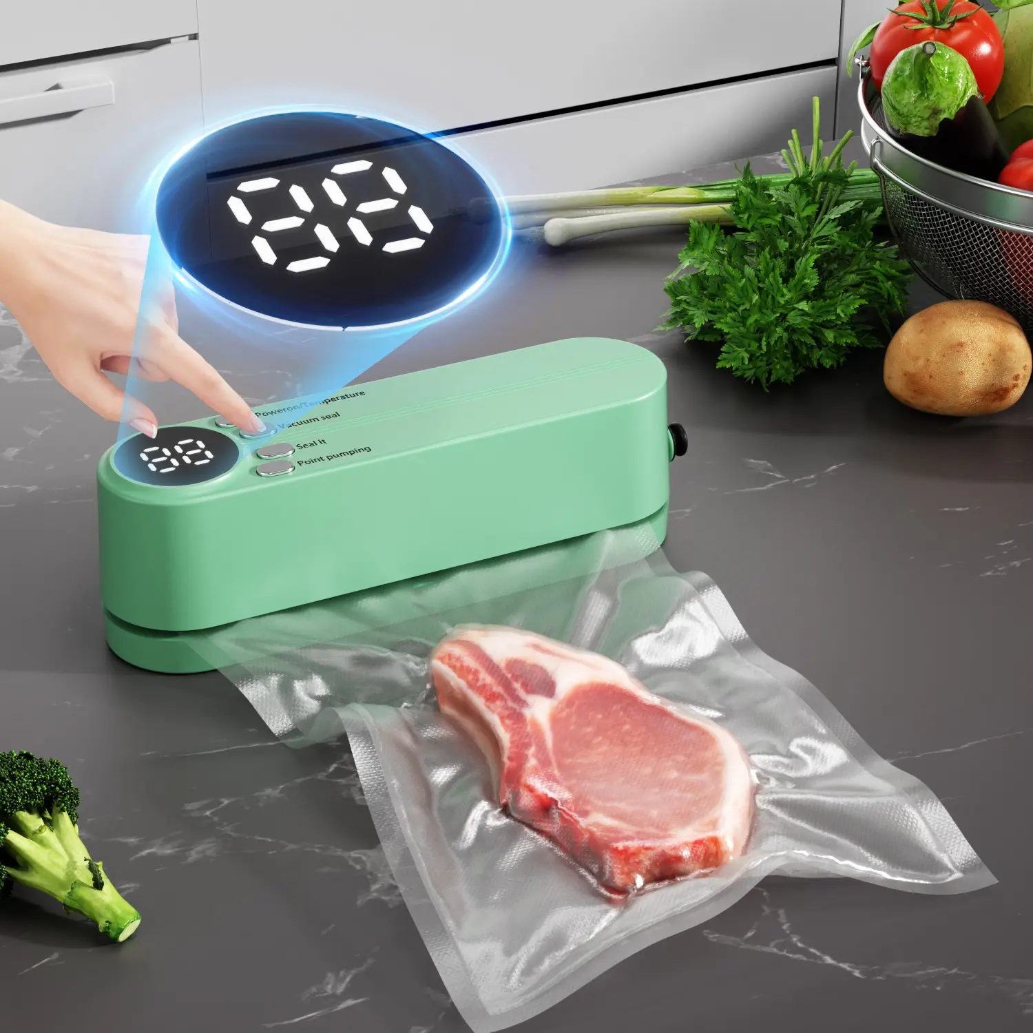 USB Charging Vacuum Sealer Machine Set with Digital Display, Portable Multi-Functional Food Vacuum Sealer, 1200mah Lithium-Ion Battery, Includes 5 Sealing Bags, Rechargeable Kitchen Appliances, Multifunction