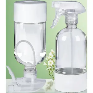 2 Pack 360 °       Glass Spray Bottles with Protective Silicone Sleeve, 16 oz Refillable Containers, Adjustable Nozzle for Hair, Plants & Household Cleaning (White)