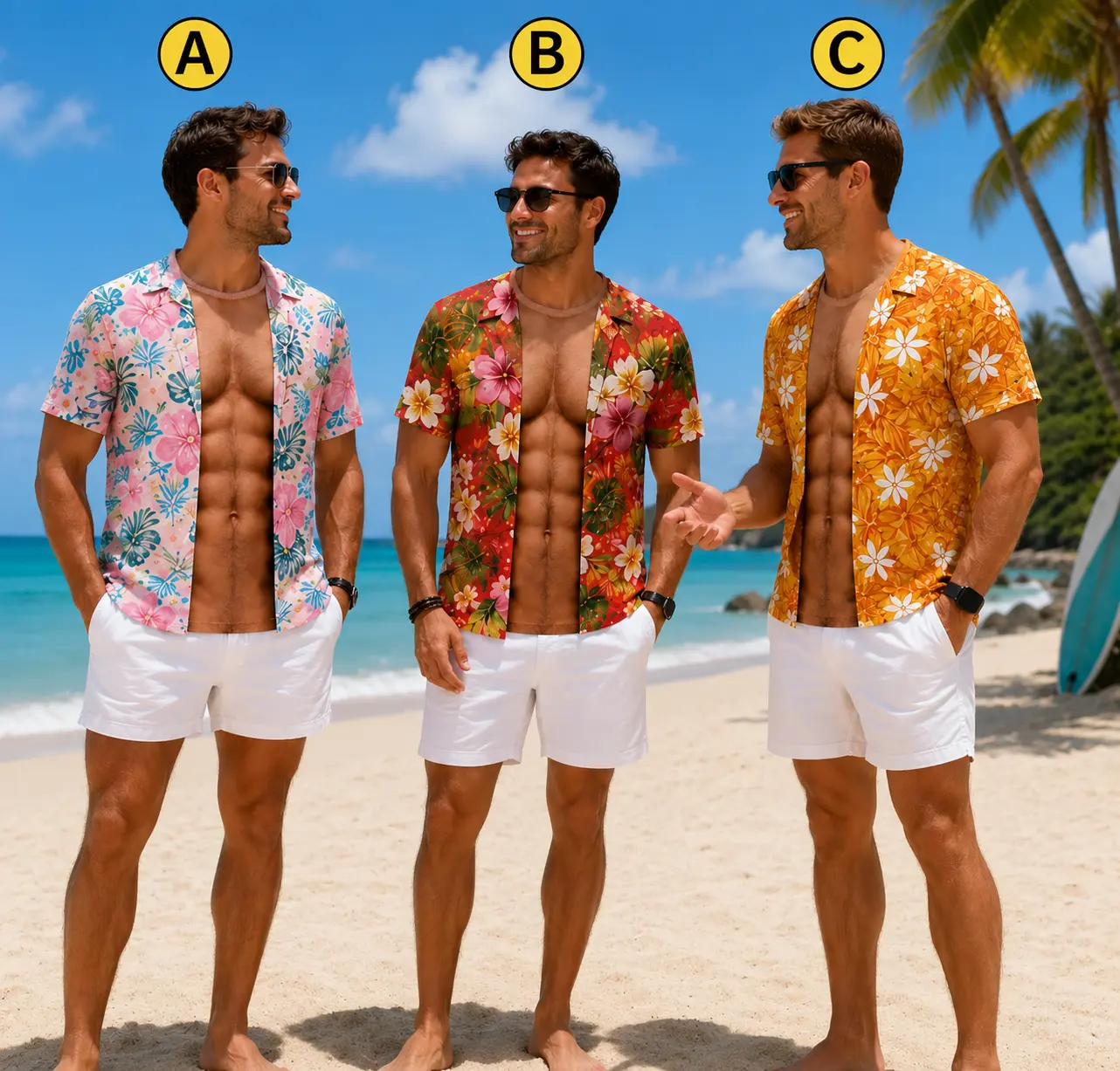 Custom Funny Muscle T Shirt for Men, Hawaiian Shirt Illusion Tee, Personalized 3D Fake Open Shirt, Too Hot To Handle Summer Vacation Gift