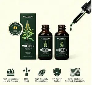 Betterbrand Mullein Leaf & Chlorophyll Drops for Lung Detox & Mucus Cleanse 30 Servings Clinically Studied Natural Liquid Herbal Supplement
