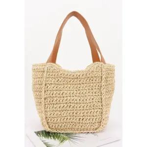 Women's Lightweight Structured Portable Faux Straw Ribbon Beach Tote - Braided Luggage & Bag for Casual Outings, Beach Use, Braided Tote