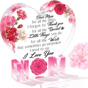 Mother's Day Heartfelt Gift Decorative Plaque, Carnation Pattern with Mom Letter Base, Perfect for Mothers' Day & Birthdays, Acrylic Plaque Sign