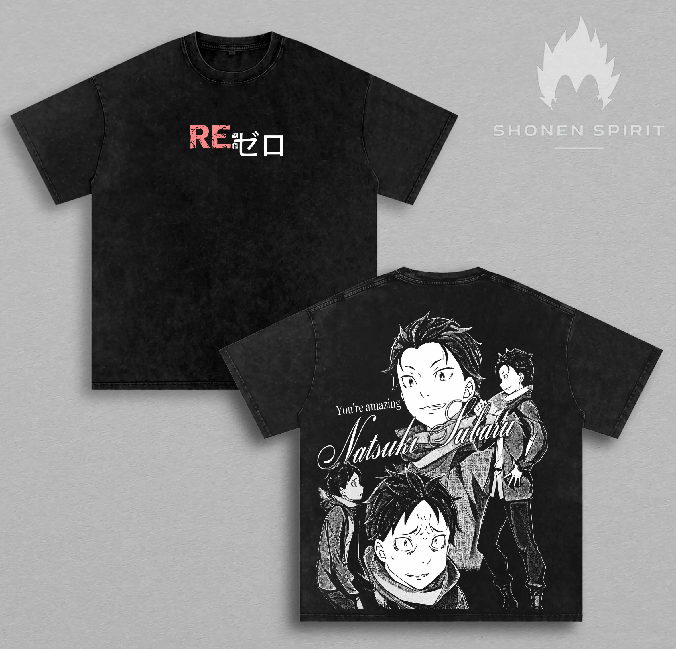 Re:ZERO Natsuki Subaru Vintage Washed T-Shirt, Subaru Anime Graphic Tee, Starting Life in Another World Oversized Shirt, Heavyweight Cotton Streetwear, Double-Sided Manga Fan Gift