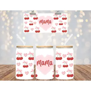 Uv Dtf 16 OZ Cup Wrap Mama Cherries and Hearts 531