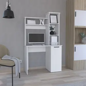 (High end and high-quality Computer desk)Computer Desk with Hutch, Single Door Cabinet, Expansive Work Surface and 3-Tier Storage Shelves, Gaming Office Writing Work Desk for Home Office, Study, Bedroom, Work from Home