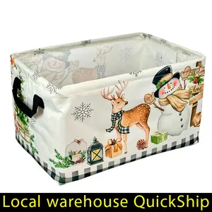 Christmas Elk & Snowman Laundry Hamper -Collapsible Storage Basket with Deer, Heavy-Duty Organizer for Clothes, Toys, Bathroom, Bedroom - Foldable Hampers for Christmas Decor & Gifts, Shelf Baskets