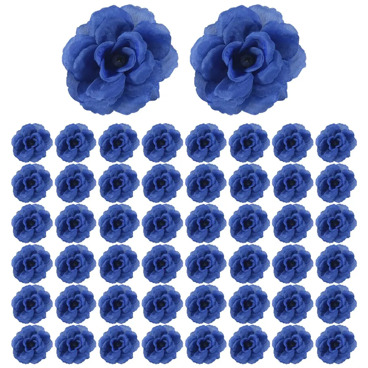 50Pcs 8cm Dark Blue Reusable Silk Artificial Rose Flower Heads - Decorative Romantic Hat Accessories for Engagement, Wedding
