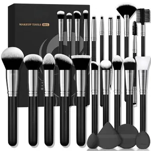 25 Pcs Makeup Brushes Set, Professional Makeup Kit, Include Foundation Powder Blush Concealers Eye shadows 21 Pcs Makeup Brushes and 2 Powder Puff, 2 Makeup Sponge(B01-Black)