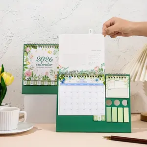 Dated 2026 Calendar with Monthly Tabs, Pen Storage & Labelled Sections for Home Office, School, or Workspace - Multifunctional Planner with Decorative Flower Pattern, Green Cover, and Built-in Pen Holder for Easy Access to Pens and Markers