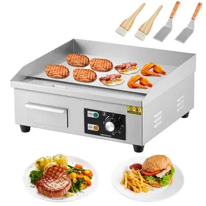 18 inch commercial electric grill, 1600W stainless steel flat top grill, adjustable temperature 122-572 ° F, 2 shovels, 2 brushes, indoor countertop barbecue iron plate grill, suitable for family restaurants