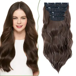 SEGOHAIR Invisible Clip in Hair Extensions Heat Resistant Synthetic Long Wavy Hairpieces for Women Thick Natural Double Weft 22 Inches 4 Piece Set