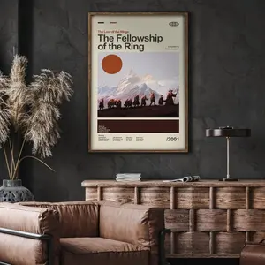 Mid-Century Modern Fellowship of the Ring Unframed Poster - Retro LOTR Minimalist Art Print - Vintage Style Middle-earth Wall Decor - Tolkien Fan Art