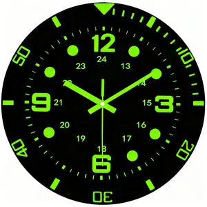 Silent Luminous Vinyl Wall Clock - Black with Glow-in-the-Dark Green Numbers & Hands, Large Bold Numbers for Bedroom, Living Room, Kitchen - Halloween Christmas Decorative Gift Decor, Night Light Wall Art for Adults, Home Present Night Light Wall Art Gift