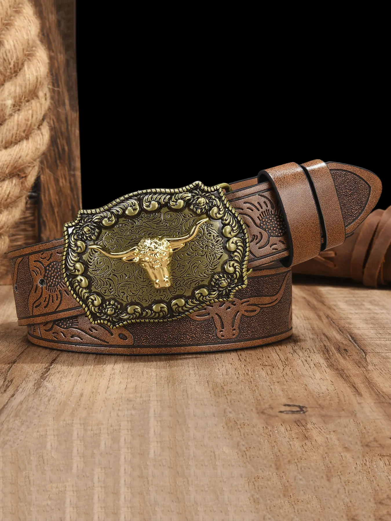 Western Cowboy Style Unisex PU Leather Belt, Durable Casual 