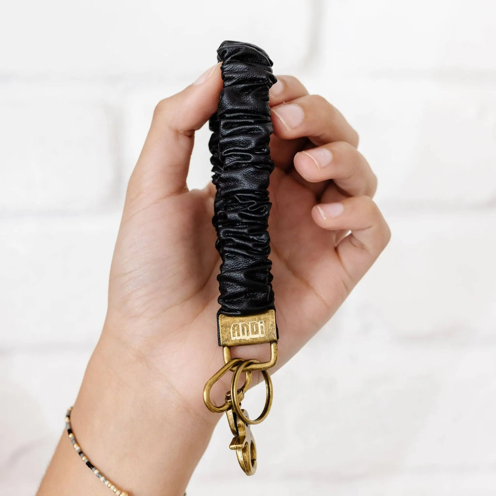 Black Leather Scrunchie Keychain