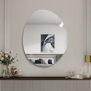 Modern Frameless Bathroom Mirror 40x32 Inch Asymmetrical Oval HD Copper-Free Silver Glass Anti-Oxidation Vertical Hanging for Contemporary Design
