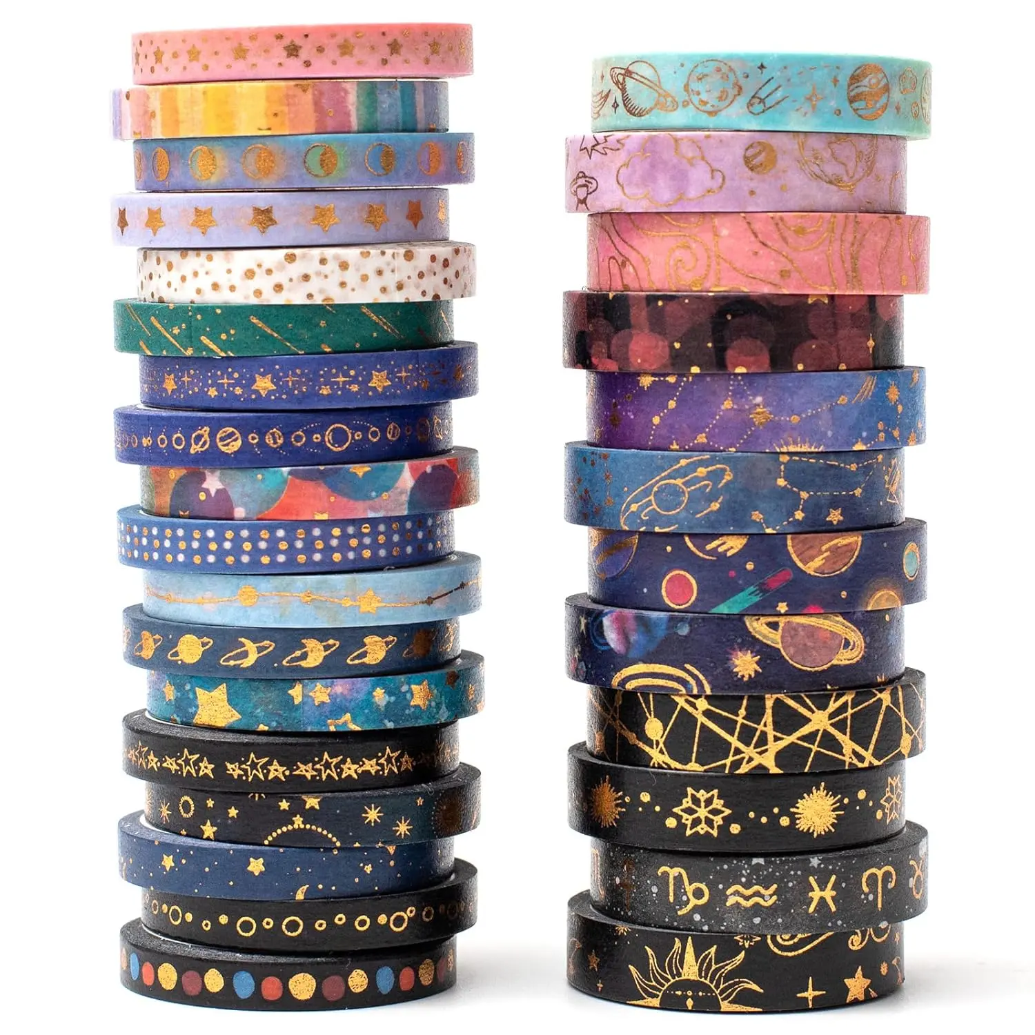 Skinny Galaxy Washi Tape Set 30 Rolls  Foil Decorative Starry Space Masking Tapes for Arts, DIY Crafts, Journals, Planners, Scrapbook, Wrapping
