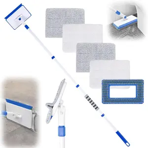 Baseboard Cleaner Tool with Long Handle,Wall Cleaner Mop with Extendable Handle 1 Stiff Bristles mop  and 4  Cleaning Pads,Duster for Cleaning Tile Ceiling Window Skirting Board (Blue)