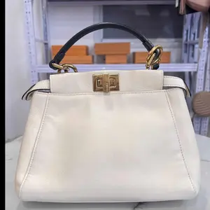 Pre-owned FENDI Calfskin Leather Mini Bags Peekaboo Iconic Mini in White B20 66