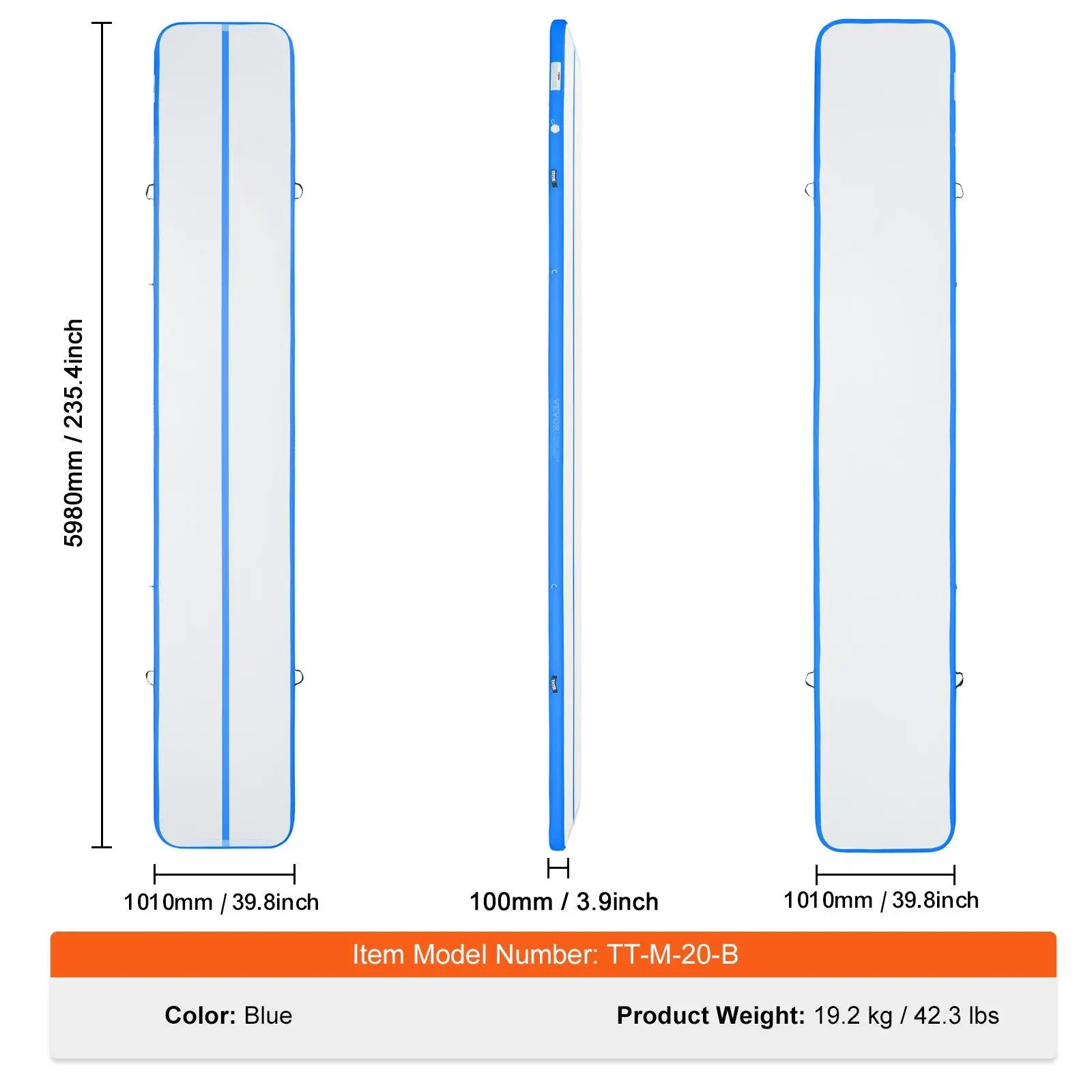 Mat - 20 ft x 3.3 ft x 4 in - Blue
