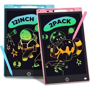 LCD Writing Tablet, 2 Packs Drawing Pads for Kids 3 4 5 6 Years Old 12 Inch Colorful Lines Doodle Scribble Boards Educational Toys for Boys Girls Road Trip EssentialsTravel Game Toys,Pink+Blue