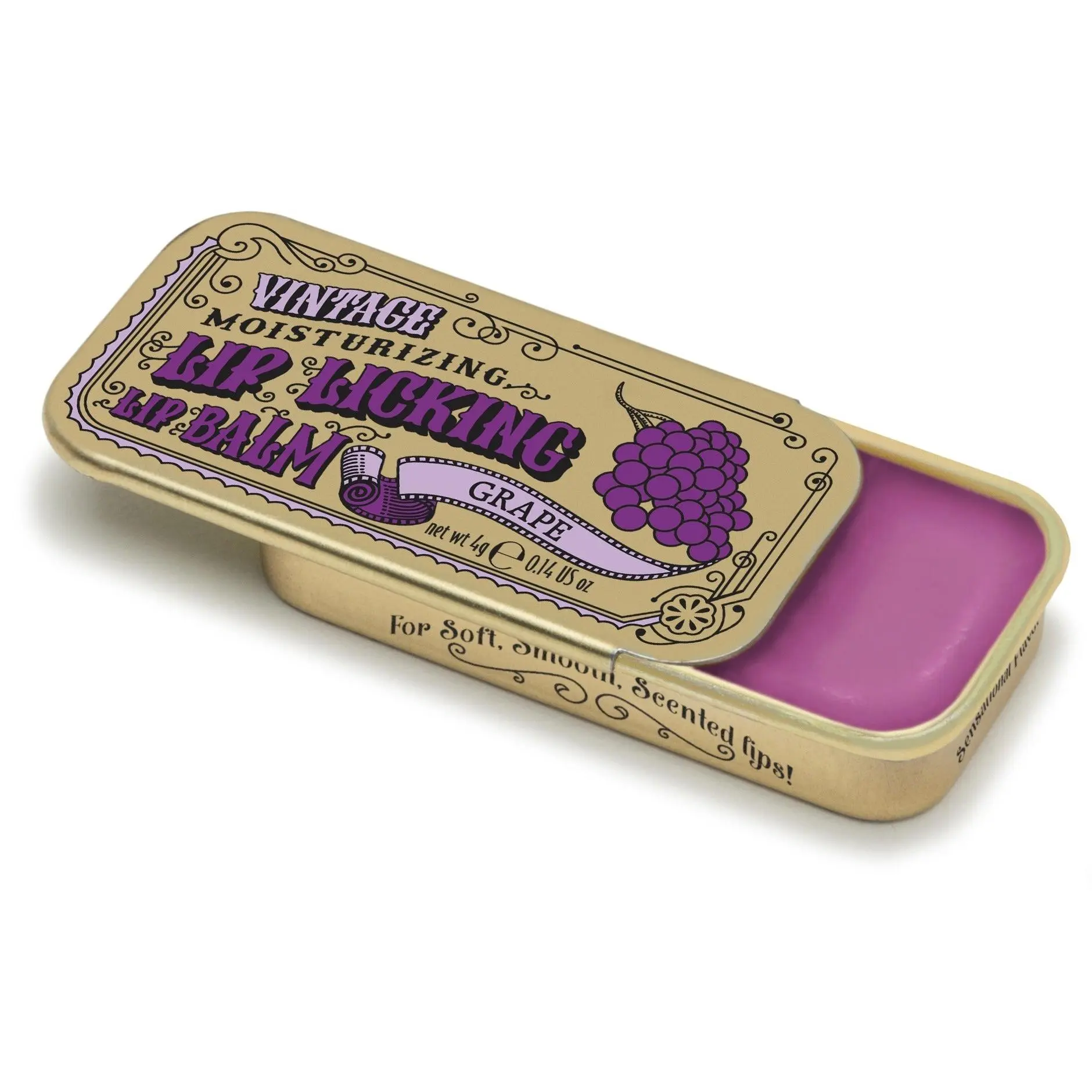 Organic Scented Grape Flavored Lip Balm - Silky, Tinted, Gluten-Free, Shea Oil-Infused, Wax-Infused, Aromatic, Vintage Lid, Shine-Enhancing Moisturizing Daily Lip Care Cosmetic